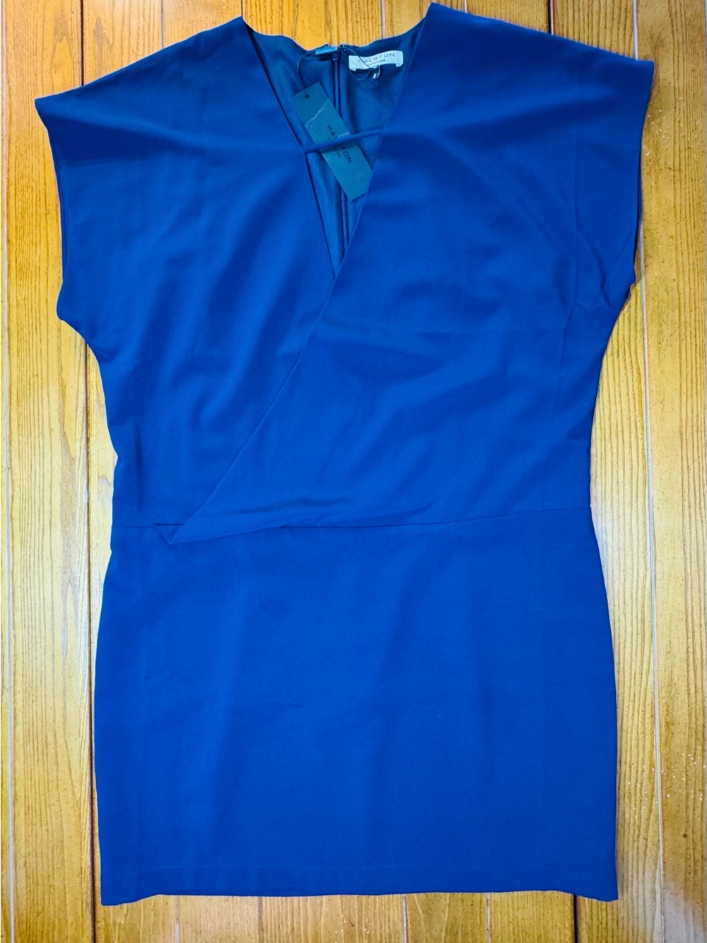 Halston Heritage Draped V-Neck Dress — Midnight Blue, Size 14 — NWT